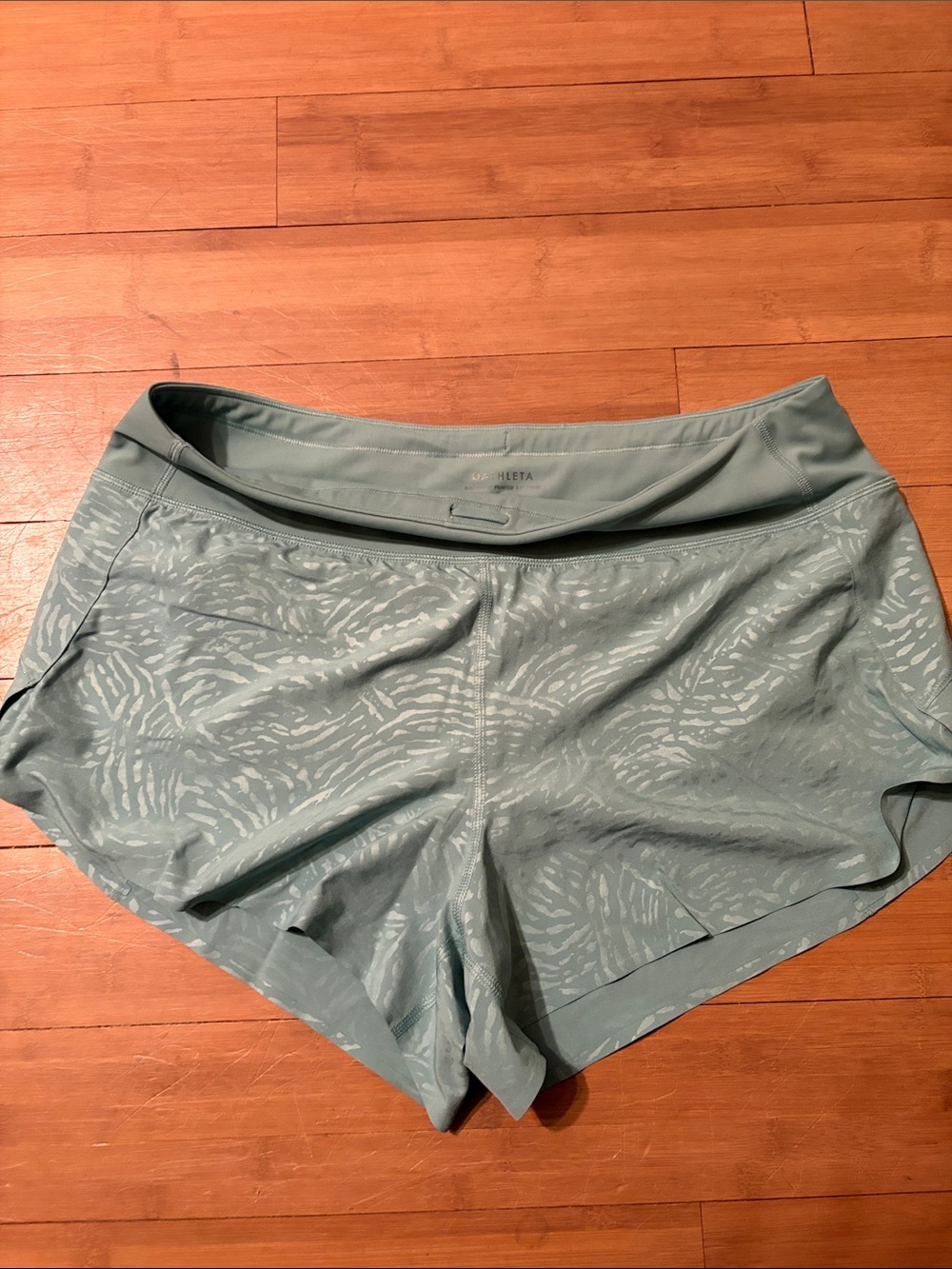Athleta Sage Green Athletic Shorts with Subtle Abstract Print